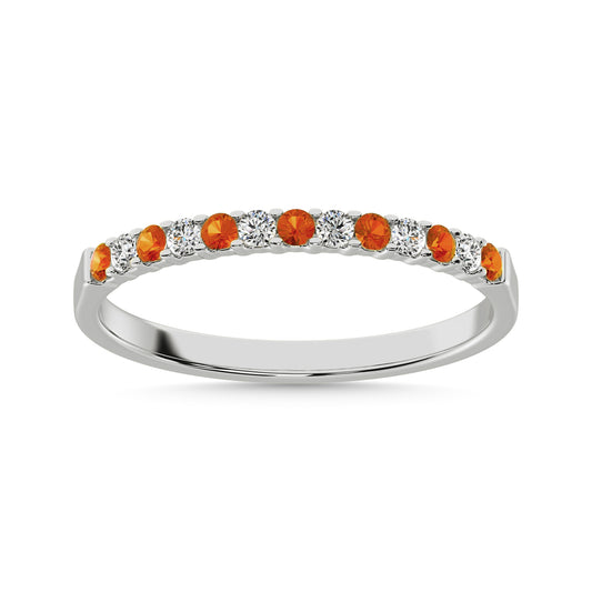 14K White Gold 1/5 Ct.Tw. Diamond And Citrine Machine Band