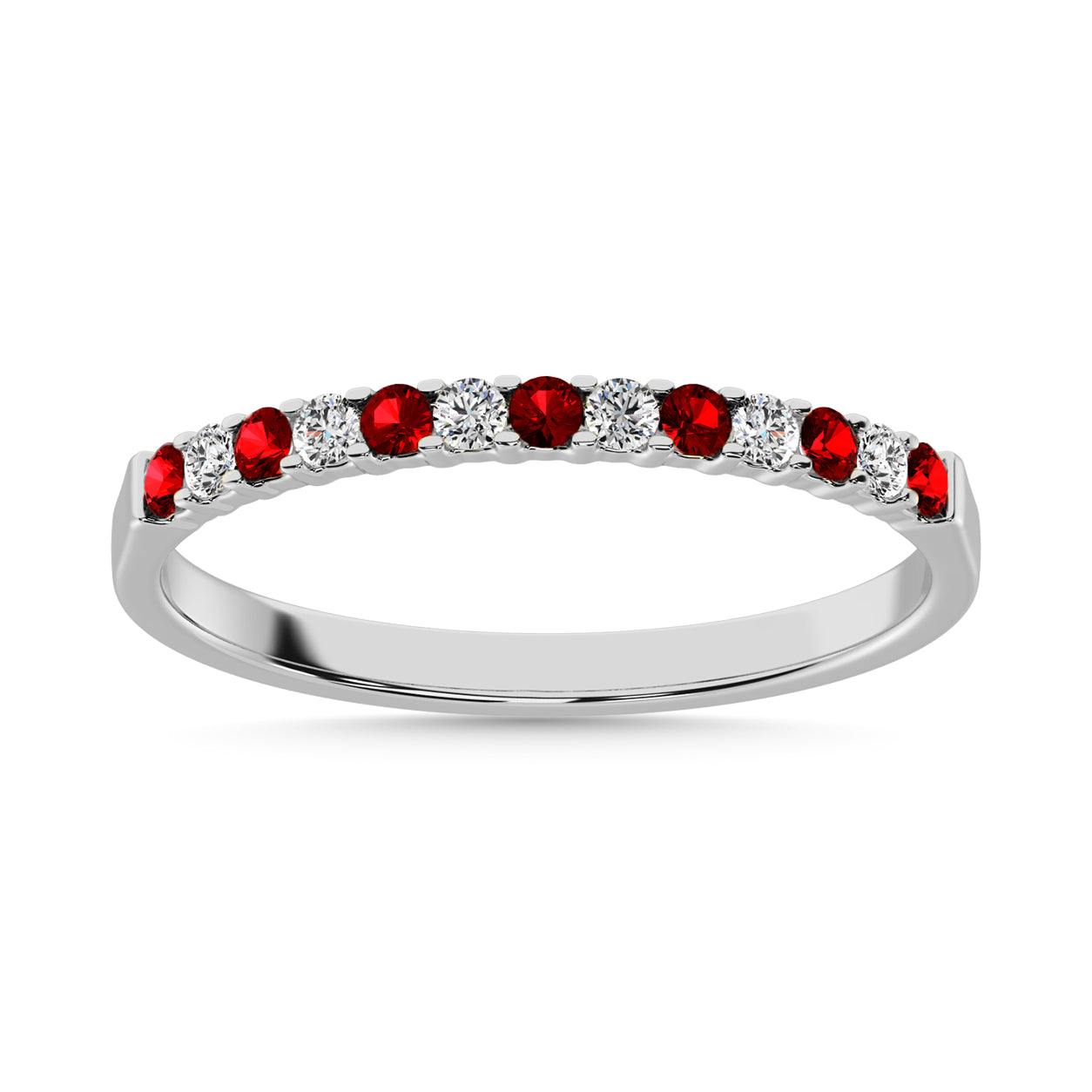 14K White Gold Machine Band 1/4 ct tw  Alternate Garnet and Diamond