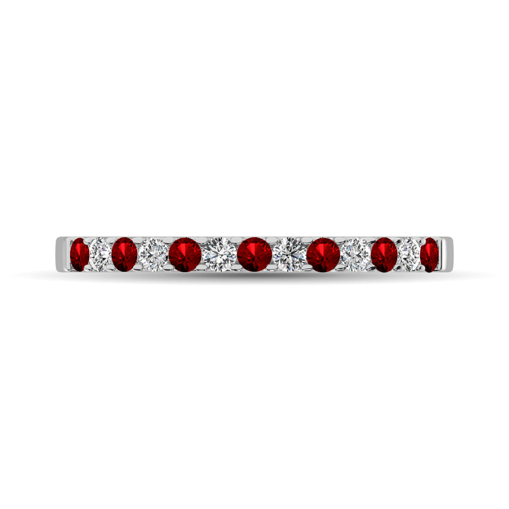 14K White Gold Machine Band 1/4 ct tw  Alternate Garnet and Diamond