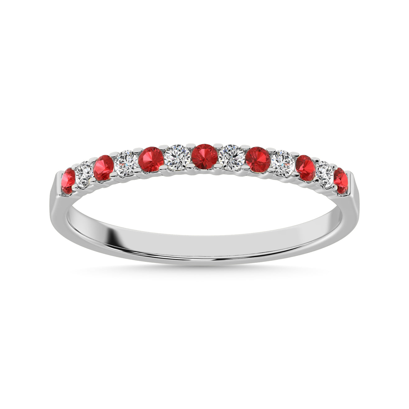 14K White Gold 1/4 Ct.Tw. Alternate Diamond And Ruby Machine Band