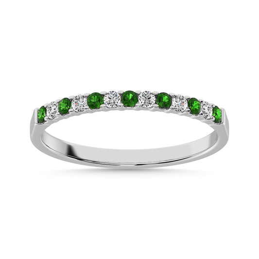 14K White Gold 1/4 Ctw Tsavorite & Diamond Machine Band