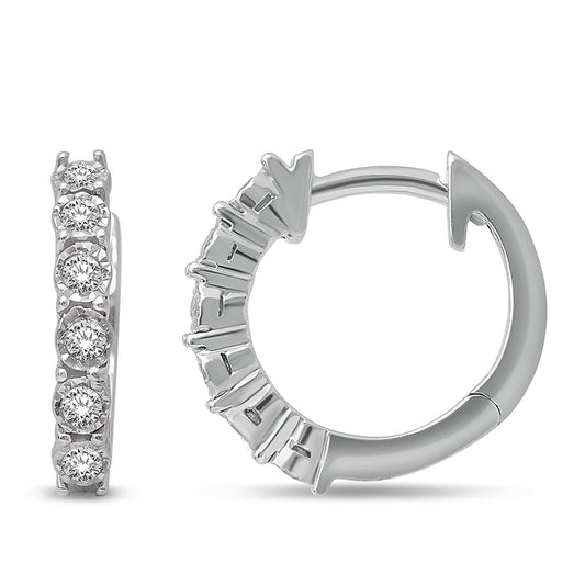 14K White Gold 1/5 Ct.Tw.Diamond Huggie Earrings