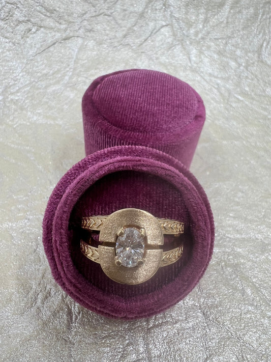 Oval Diamond Brushed Gold Ring