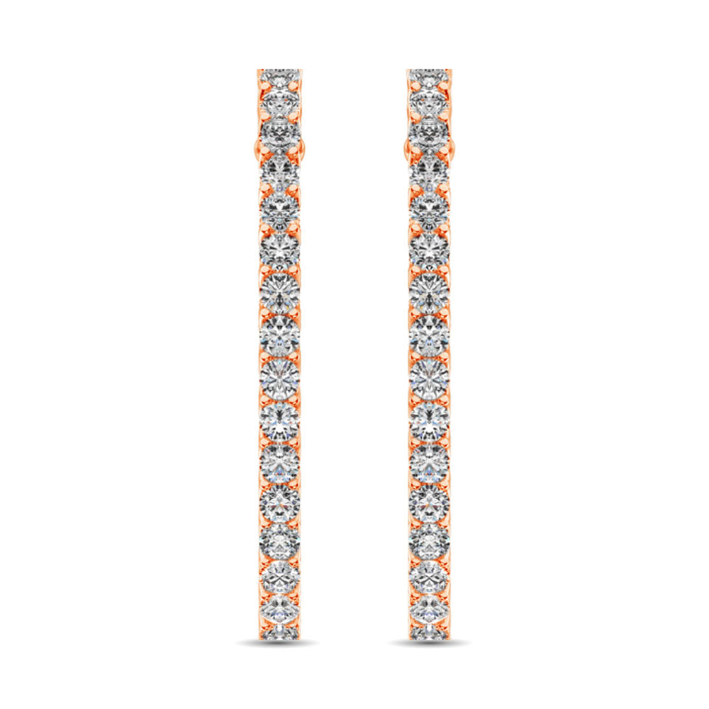 14K Rose Gold Diamond 2 1/2 Ct.Tw. In and Out Hoop Earrings
