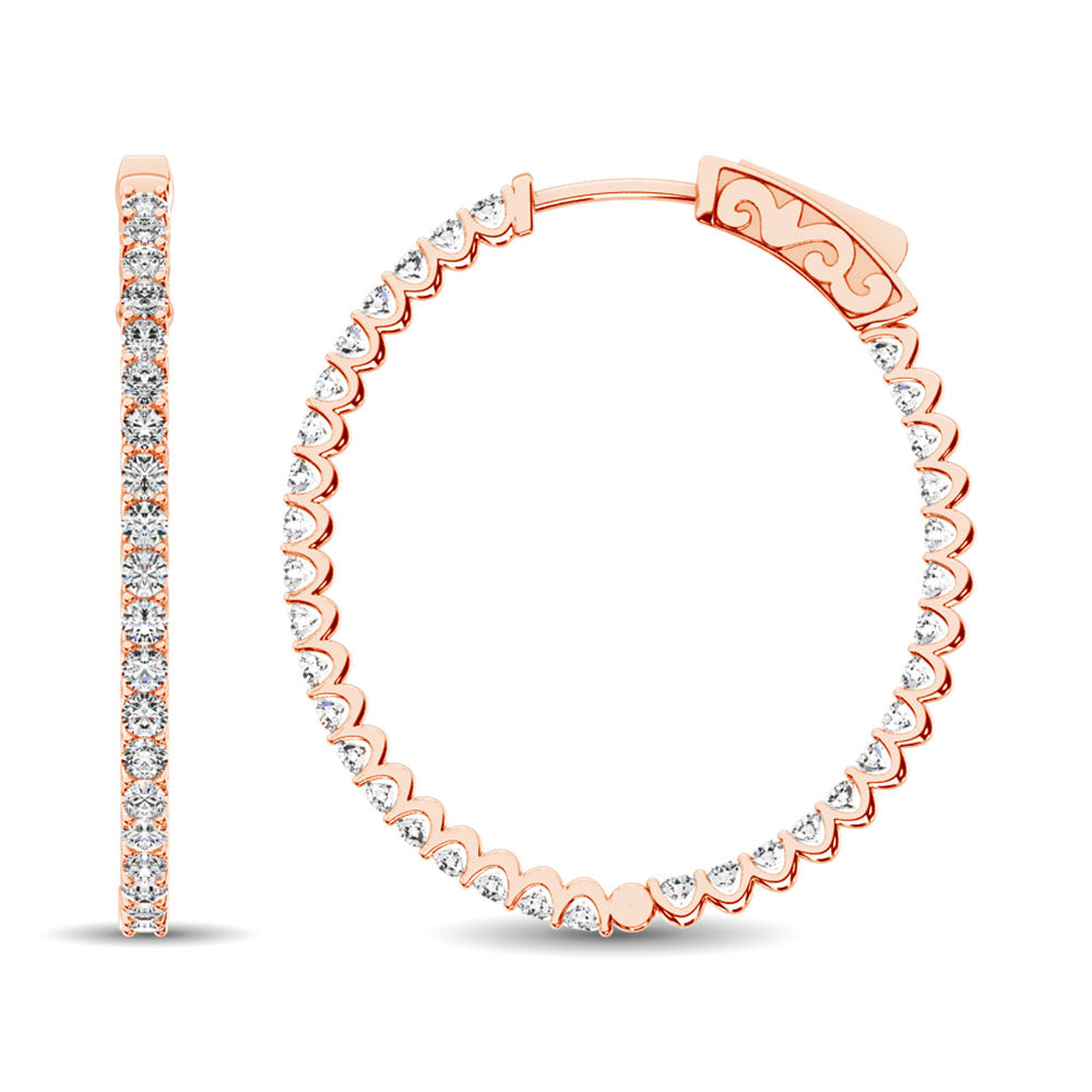 14K Rose Gold Diamond 1 3/4 Ct.Tw. In and Out Hoop Earrings