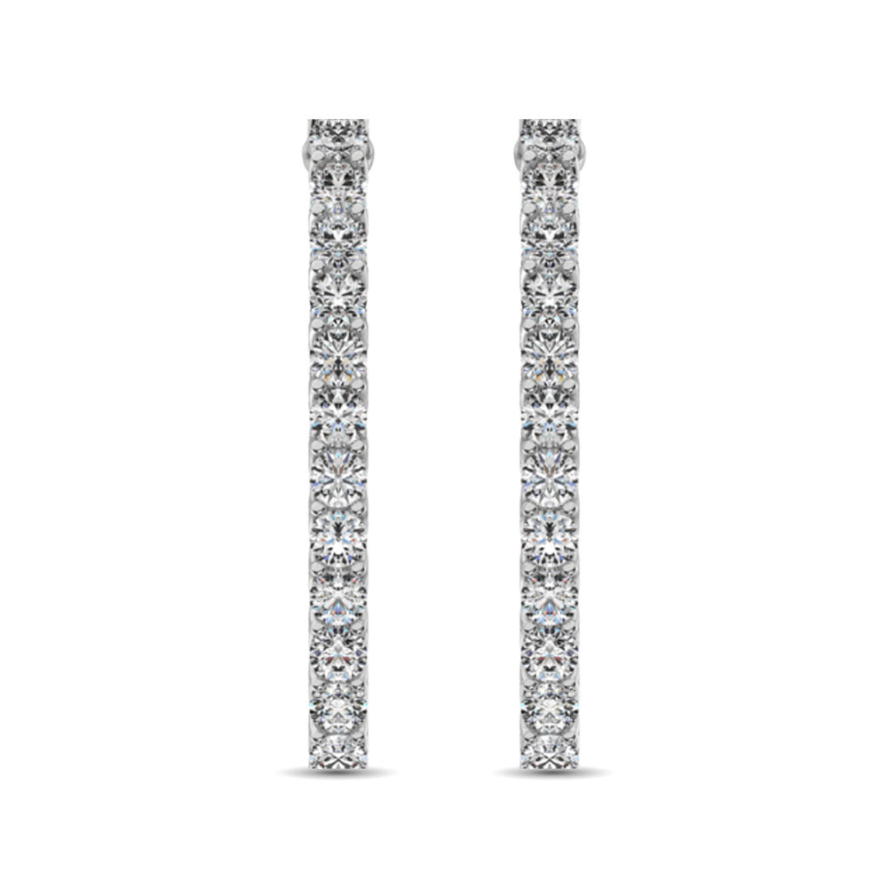 14K White Gold Diamond 1 1/2 Ct.Tw. In and Out Hoop Earrings