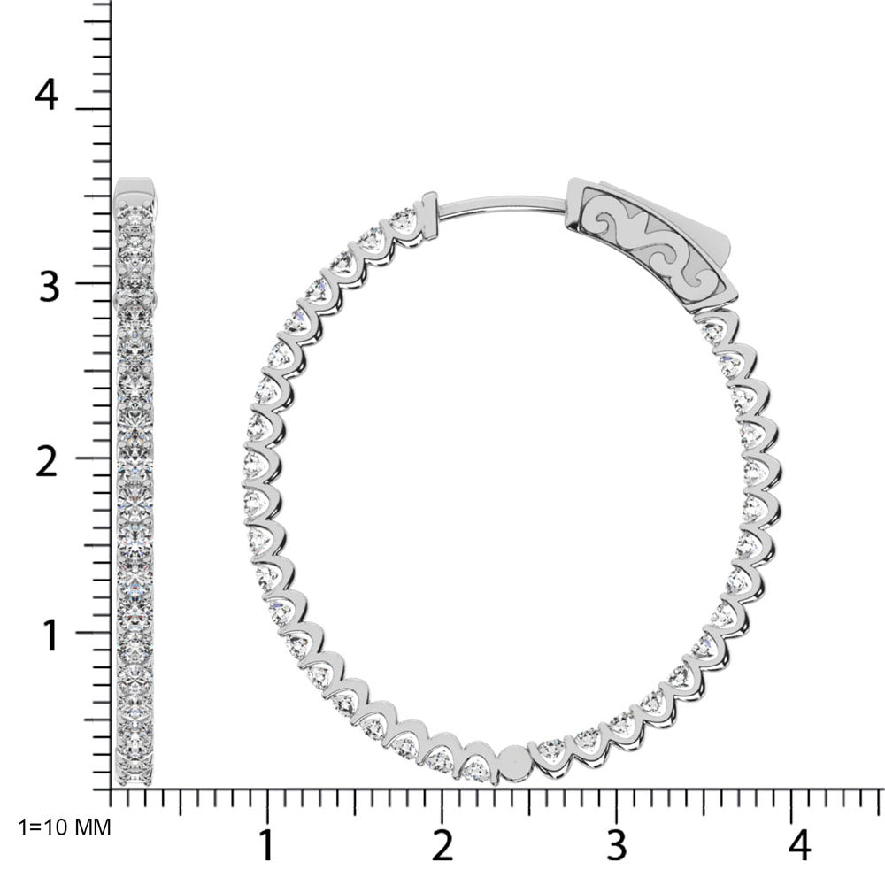 14K White Gold Diamond 1 1/2 Ct.Tw. In and Out Hoop Earrings