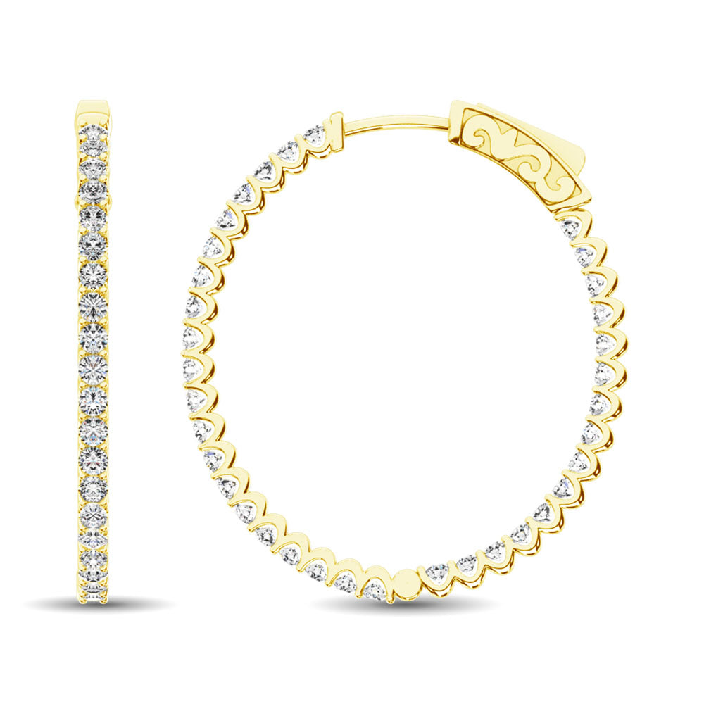 14K Yellow Gold Diamond 1 Ct.Tw. In and Out Hoop Earrings