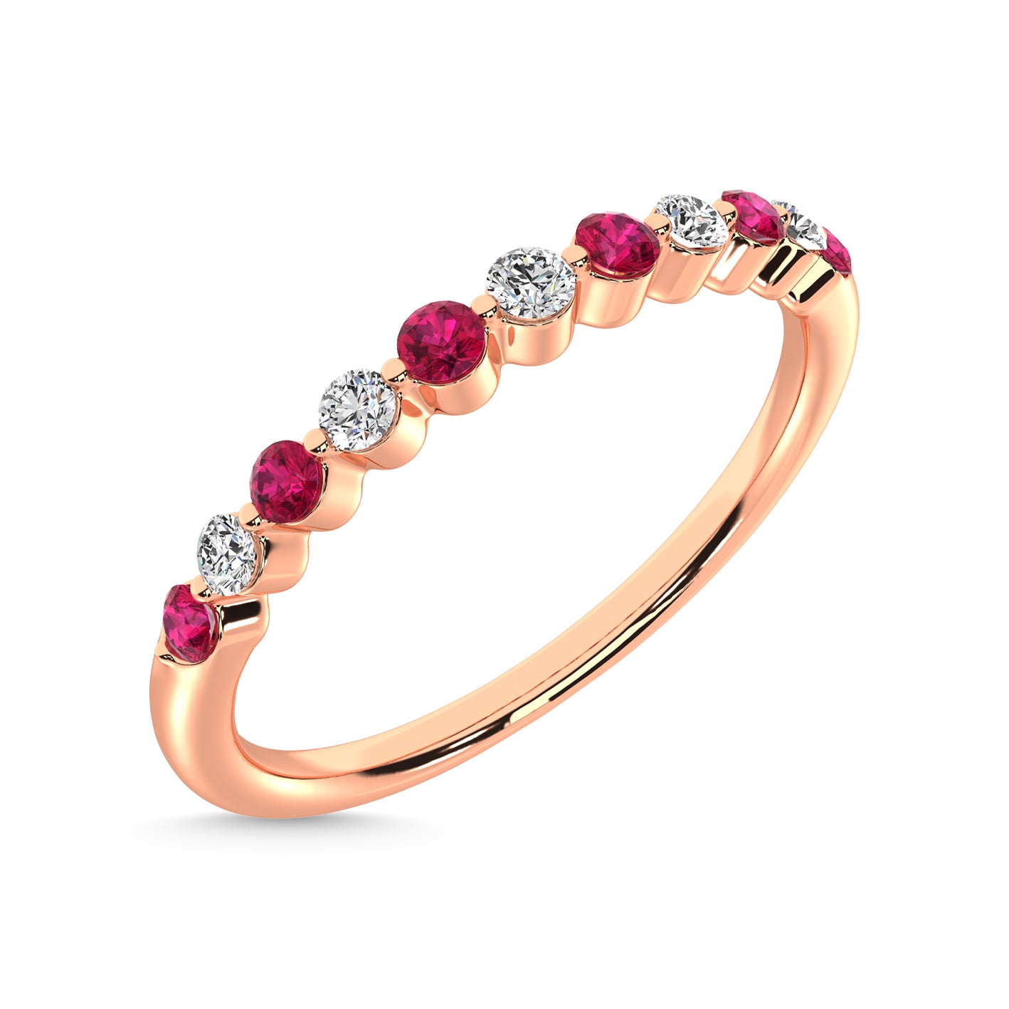 Ruby and Alternate Diamond 1/4 Ct.Tw. Stack Band in 14K Rose Gold