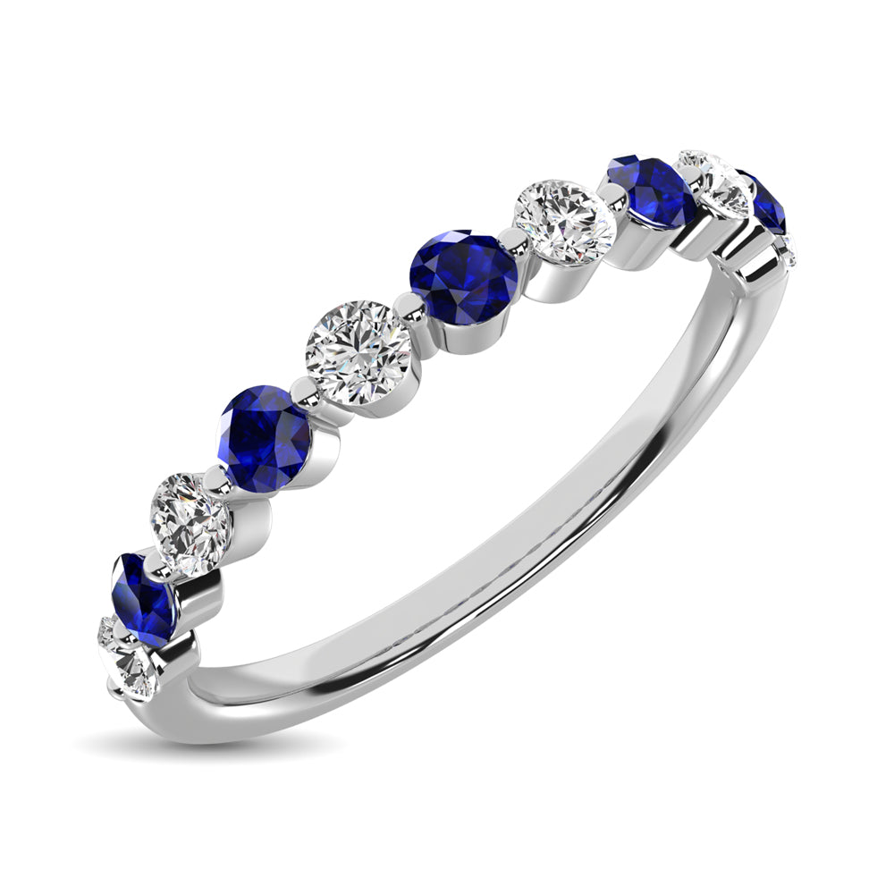 Diamond 7/8 Ct.Tw. And Blue Sapphire Stack Band in 14K White Gold ( 6 Diamond and 5 Blue Sapphire )