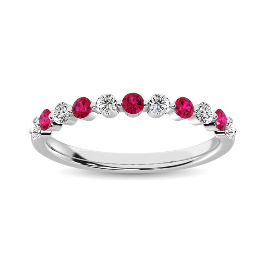 Diamond 7/8 Ct.Tw. And Ruby Stack Band in 14K White Gold ( 6 Diamond and 5 Ruby )