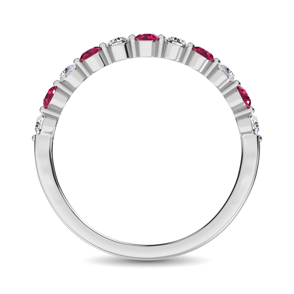 Diamond 7/8 Ct.Tw. And Ruby Stack Band in 14K White Gold ( 6 Diamond and 5 Ruby )