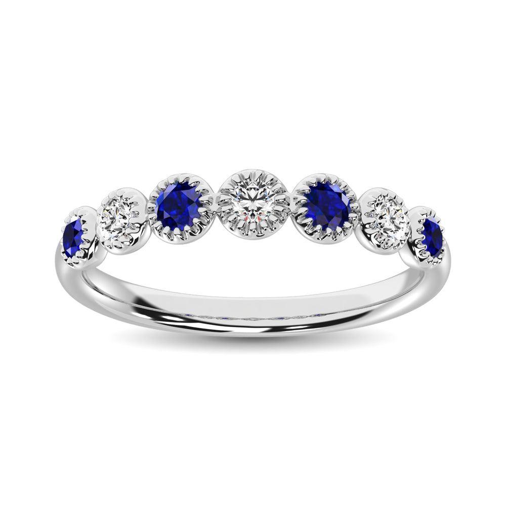 Diamond 1/5 Ct.Tw. And Blue Sapphire Stack Band in 14K White Gold ( 3 Diamond and 4 Blue Sapphire )