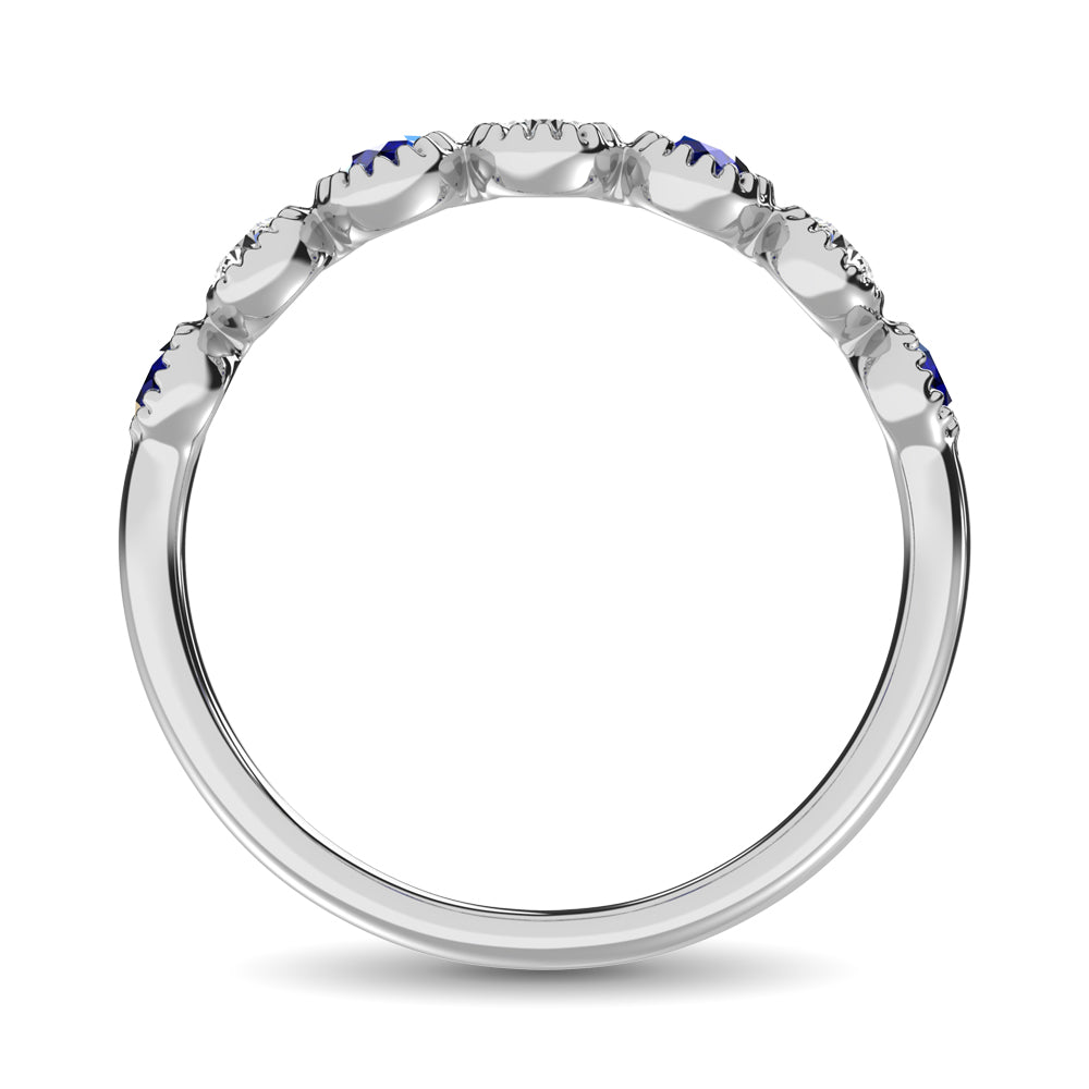 Diamond 1/5 Ct.Tw. And Blue Sapphire Stack Band in 14K White Gold ( 3 Diamond and 4 Blue Sapphire )