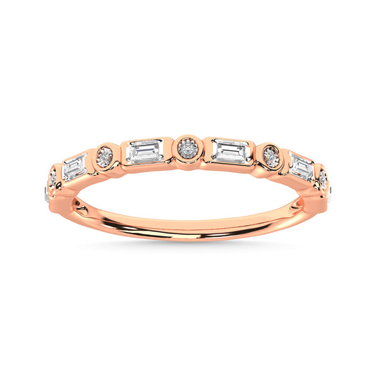 Diamond 1/8 Ct.Tw. Round and Baguette Stack Band in 14K Rose Gold