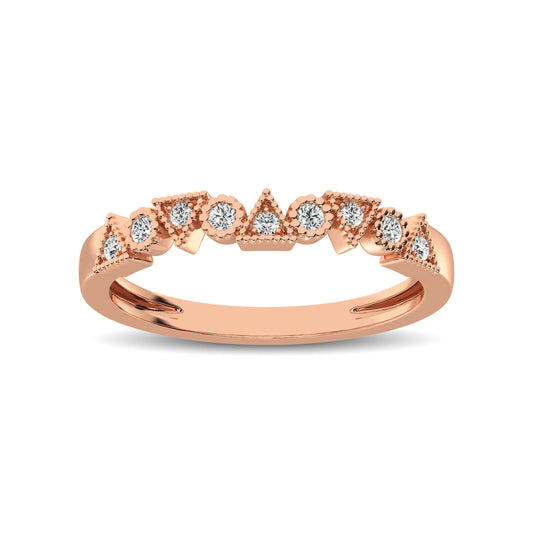 Trigale and Round Shape Diamond 1/10 ctw Band Ring in 14K Rose Gold