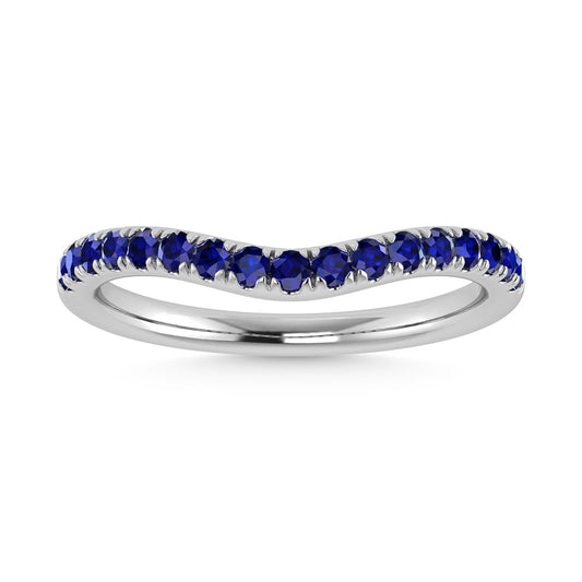 14K White Gold 1/3 Ct.Tw. Blue Sapphire Curve Band