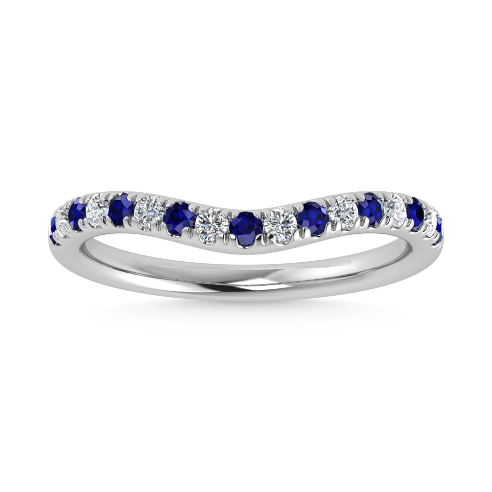 14K White Gold Blue Sapphire and Diamond 1/3 Ct.Tw. and Blue Sapphire Curve Band