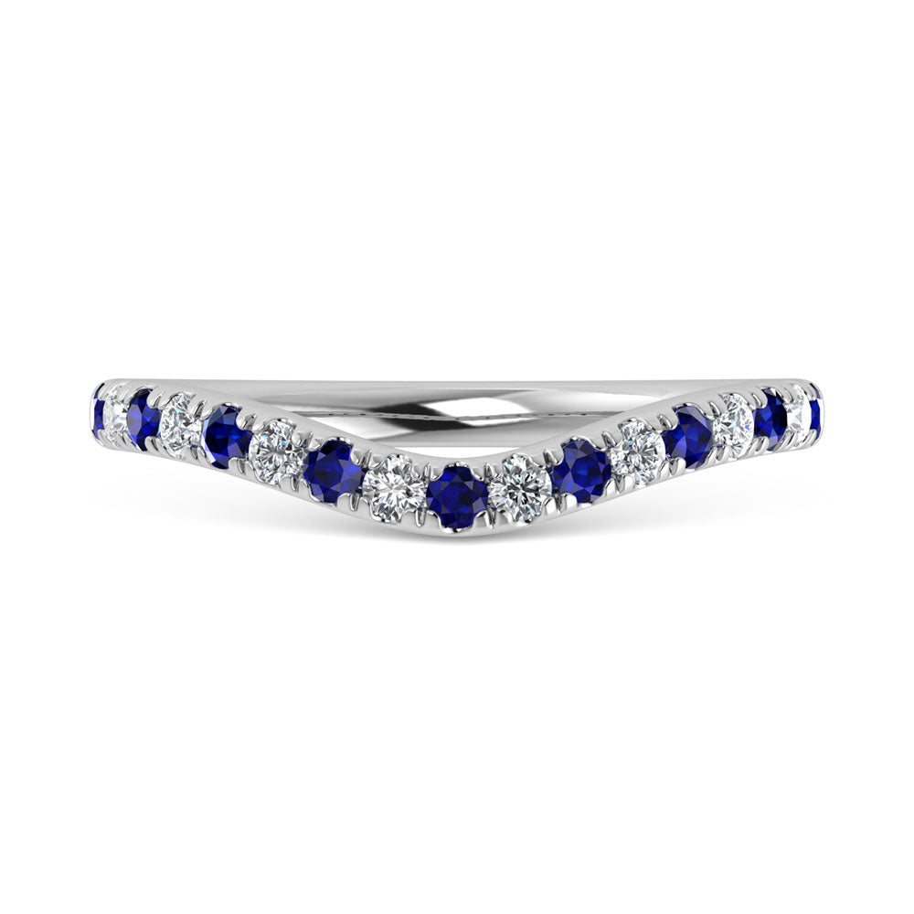 14K White Gold Blue Sapphire and Diamond 1/3 Ct.Tw. and Blue Sapphire Curve Band