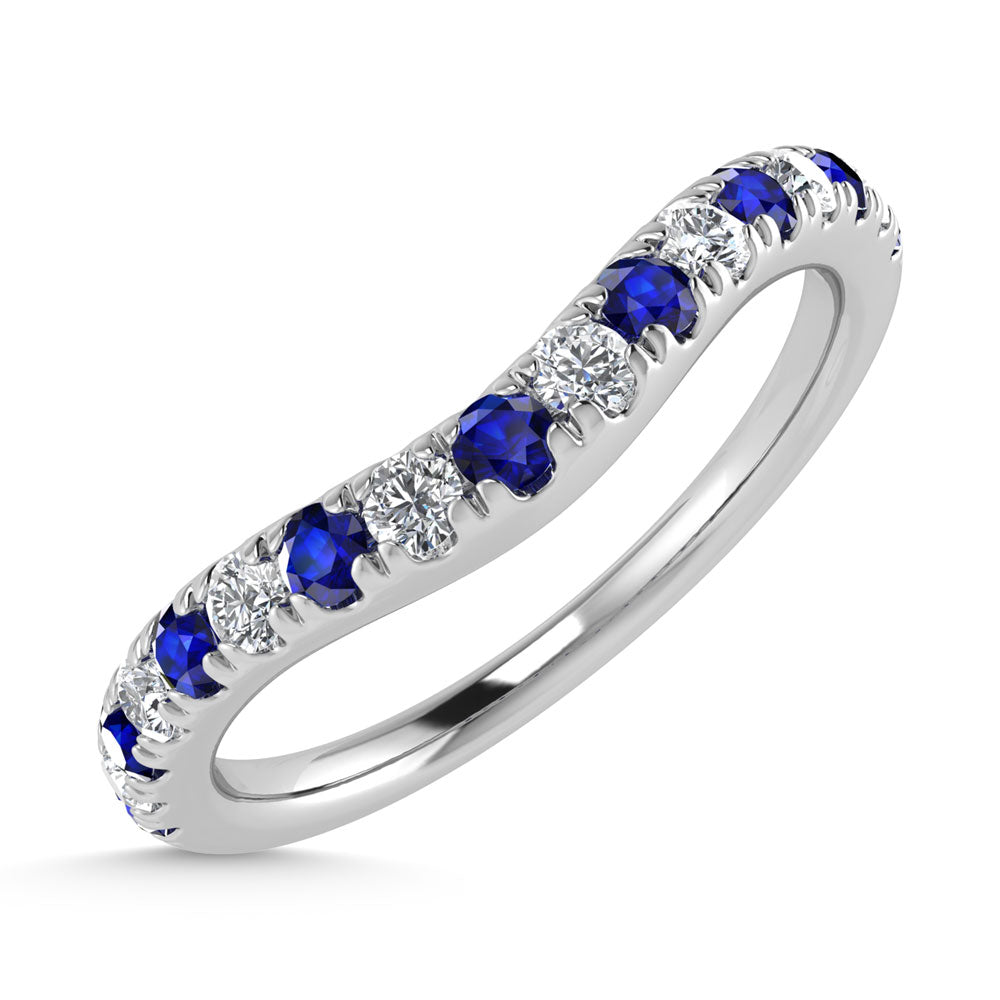 14K White Gold Blue Sapphire and Diamond 1/3 Ct.Tw. and Blue Sapphire Curve Band