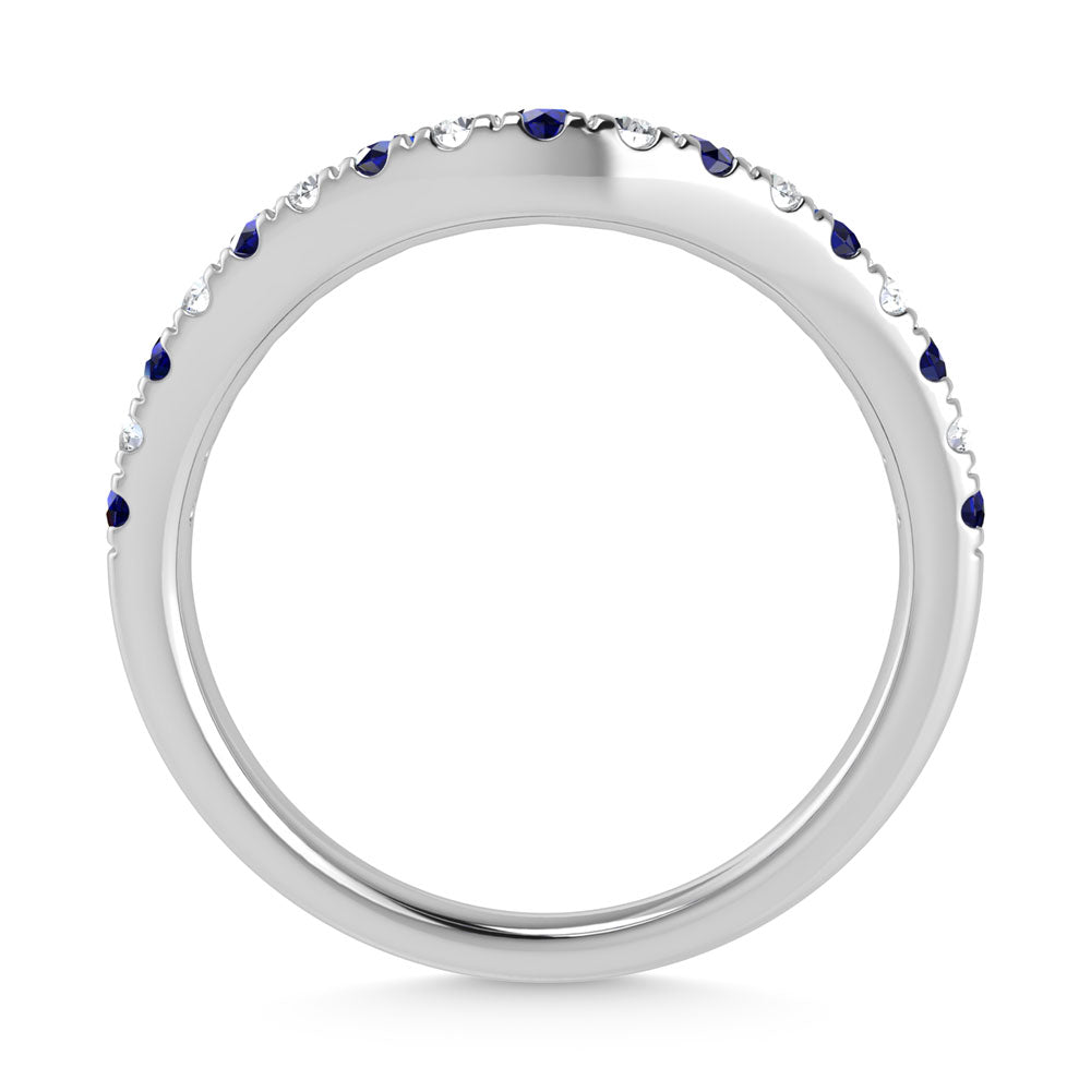 14K White Gold Blue Sapphire and Diamond 1/3 Ct.Tw. and Blue Sapphire Curve Band