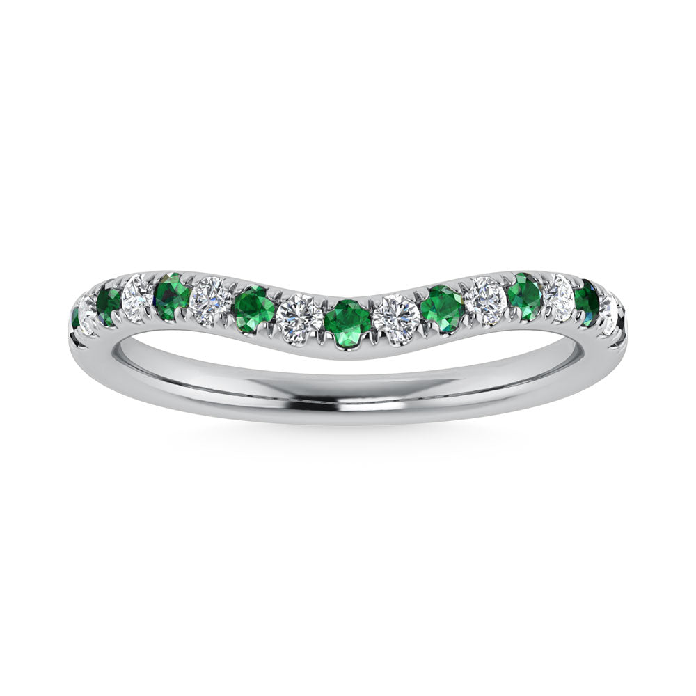 14K White Gold Emerald and Diamond 1/3 Ct.Tw. Curve Band