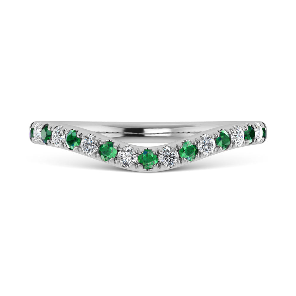 14K White Gold Emerald and Diamond 1/3 Ct.Tw. Curve Band