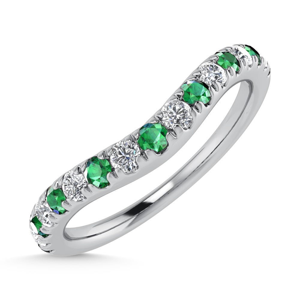 14K White Gold Emerald and Diamond 1/3 Ct.Tw. Curve Band