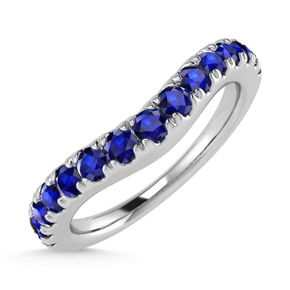 14K White Gold 5/8 Ct.Tw. Blue Sapphire Curve Band