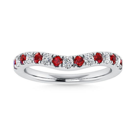 14K White Gold Ruby and Diamond 5/8 Ct.Tw. Curve Band