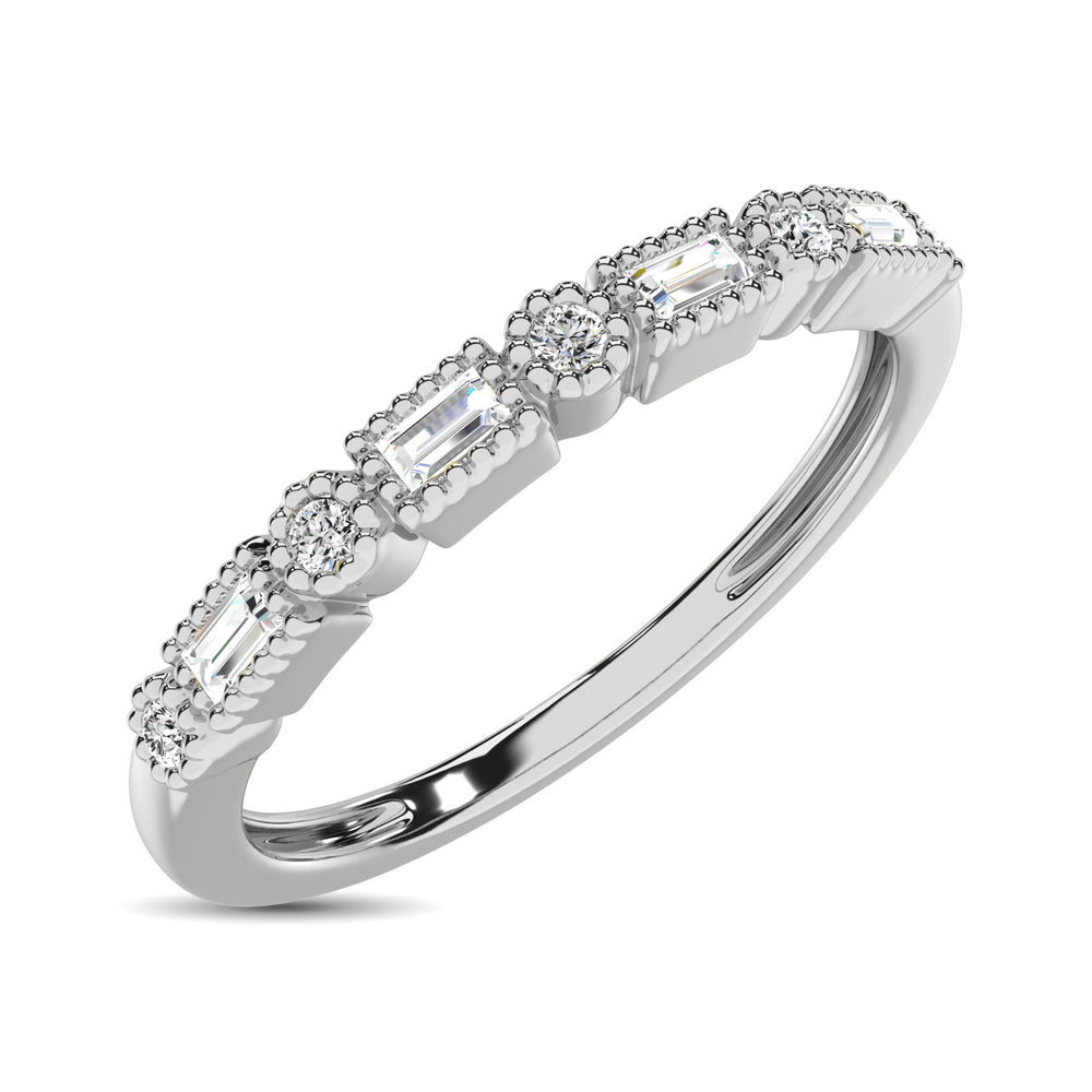 14K White Gold 1/10 Ctw Round and Tapper Diamond Band Ring