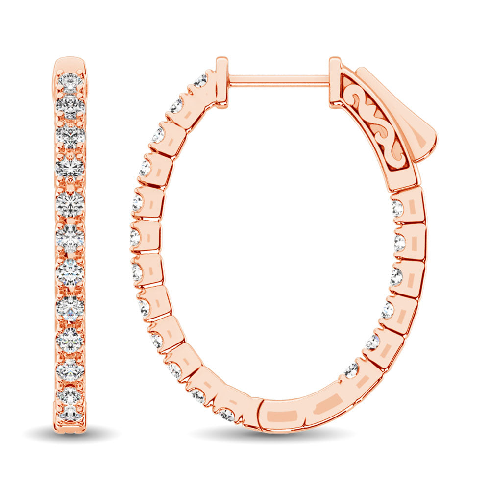 14K Rose Gold Diamond 1 9/10 Ct.Tw. In and Out Hoop Earrings