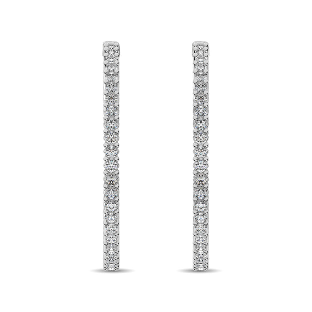 14K White Gold Diamond 2 2/5 Ct.Tw. In and Out Hoop Earrings