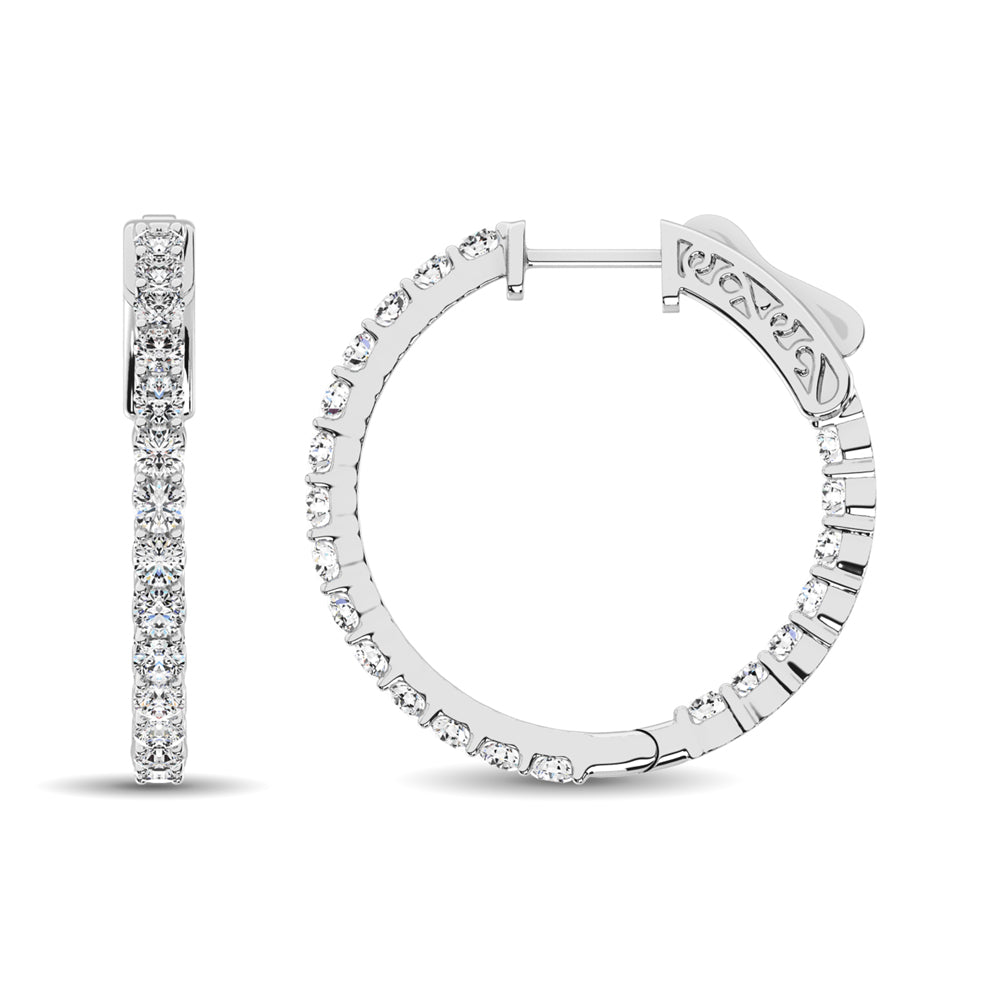 14K White Gold Diamond 1 Ct.Tw. In and Out Hoop Earrings