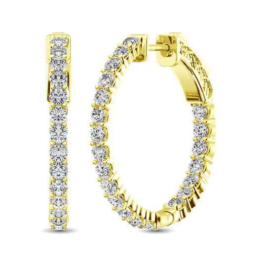 14K Yellow Gold Diamond 1 Ct.Tw. In and Out Hoop Earrings