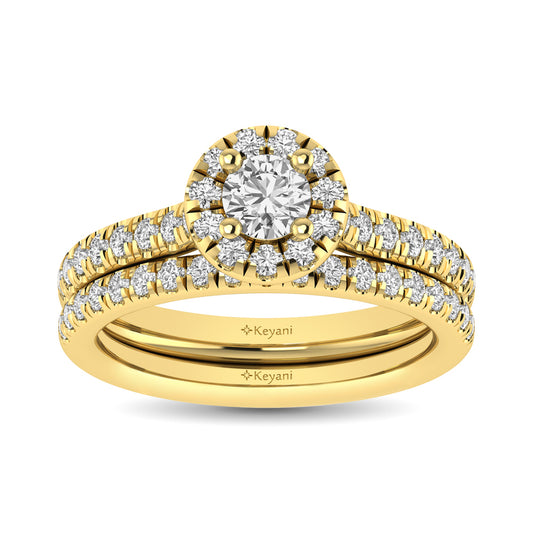 Diamond Classic Shank Single Halo Bridal Ring 1 ct tw Round Cut in 14K Yellow Gold