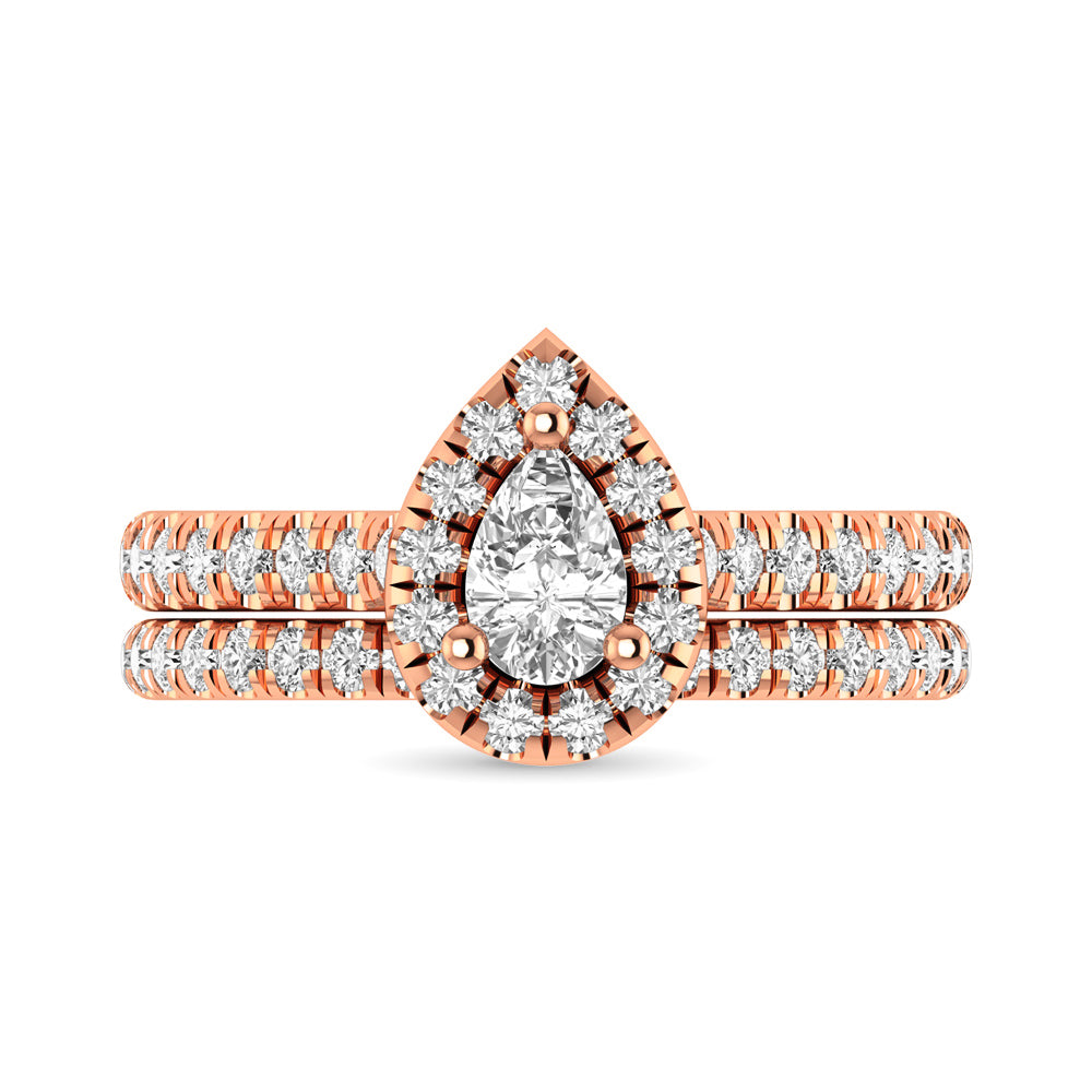 Diamond Classic Shank Single Halo Bridal Ring 1 ct tw Pear Cut in 14K Rose Gold