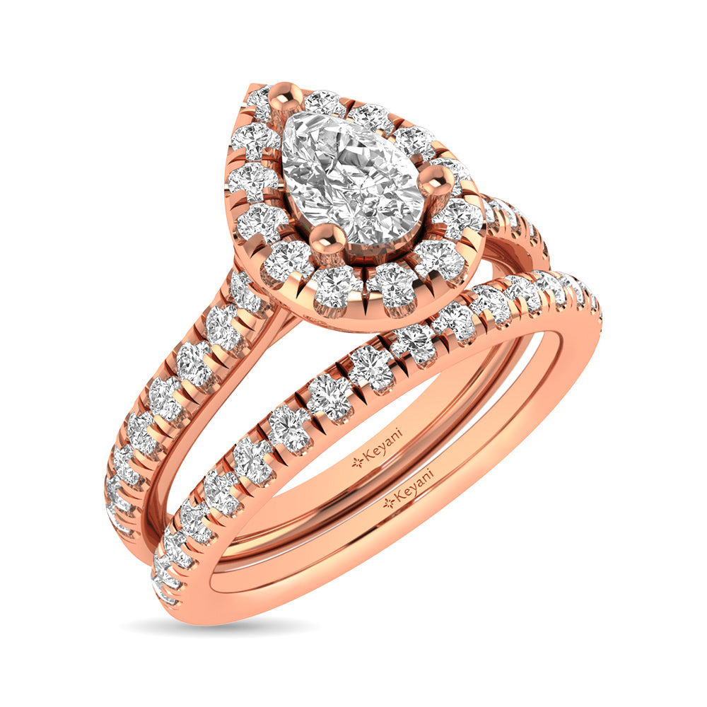 Diamond Classic Shank Single Halo Bridal Ring 1 ct tw Pear Cut in 14K Rose Gold