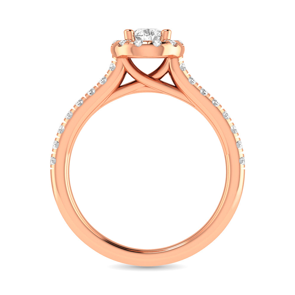 Diamond Classic Shank Single Halo Bridal Ring 1 ct tw Pear Cut in 14K Rose Gold