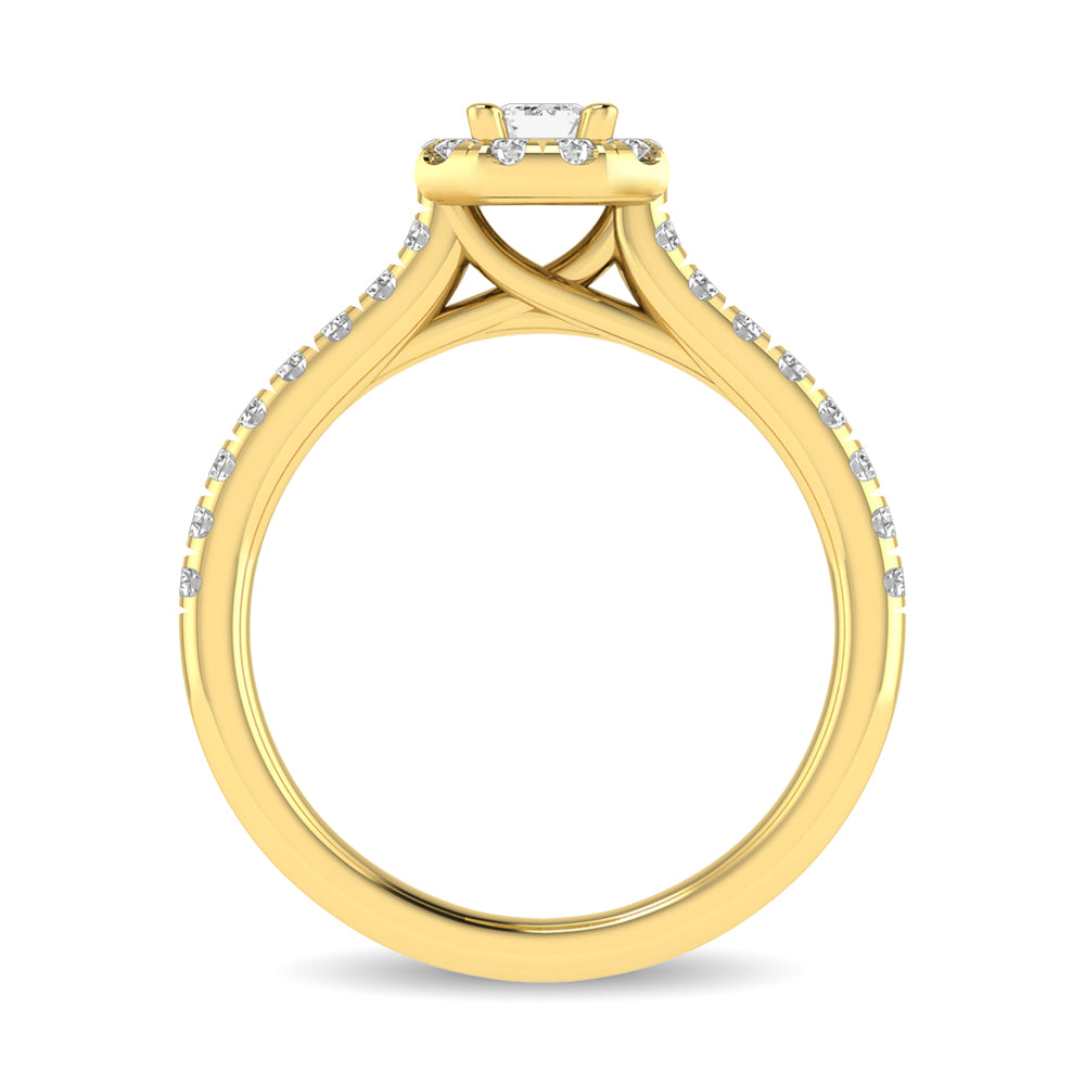 Diamond Classic Shank Single Halo Bridal Ring 1 ct tw Emerald Cut in 14K Yellow Gold