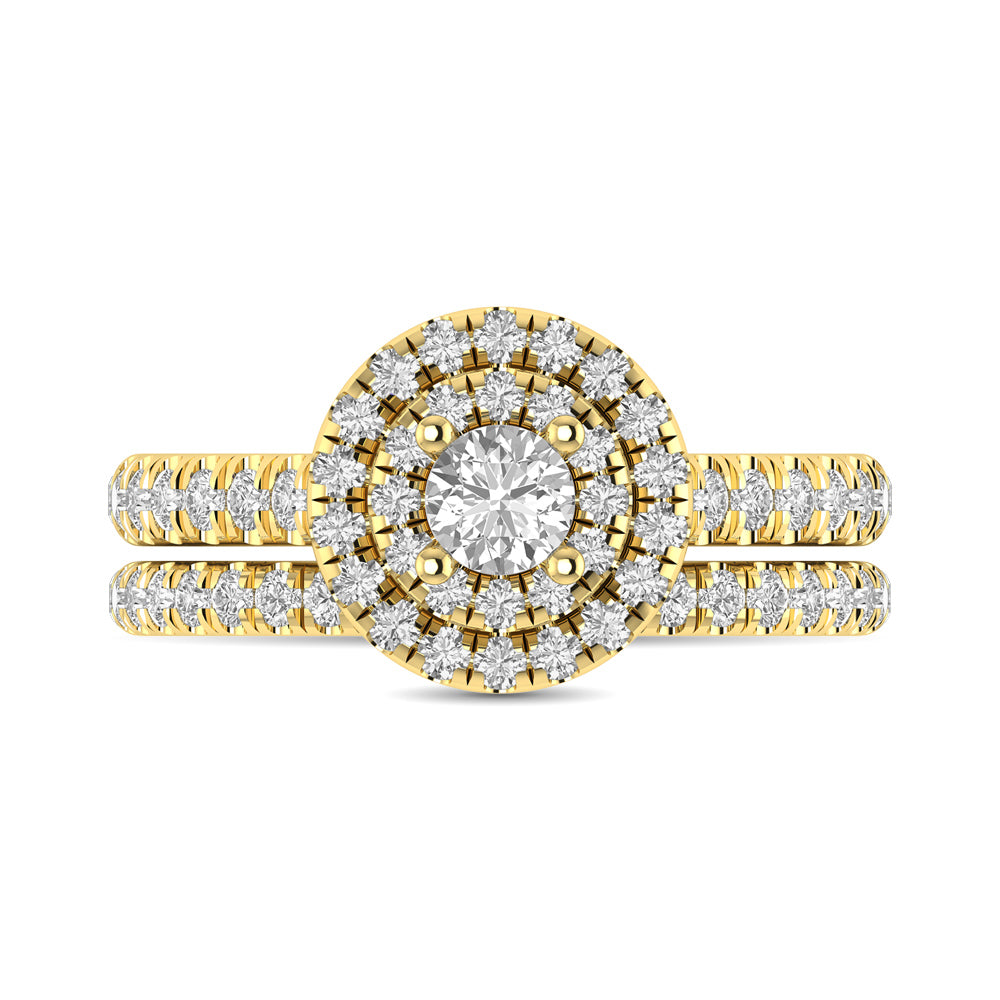 Diamond Classic Shank Double Halo Bridal Ring 1 ct tw Round Cut in 14K Yellow Gold