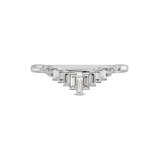 Diamond 1/5 ct tw Round and Baguette Chevron Band  in 10K White Gold