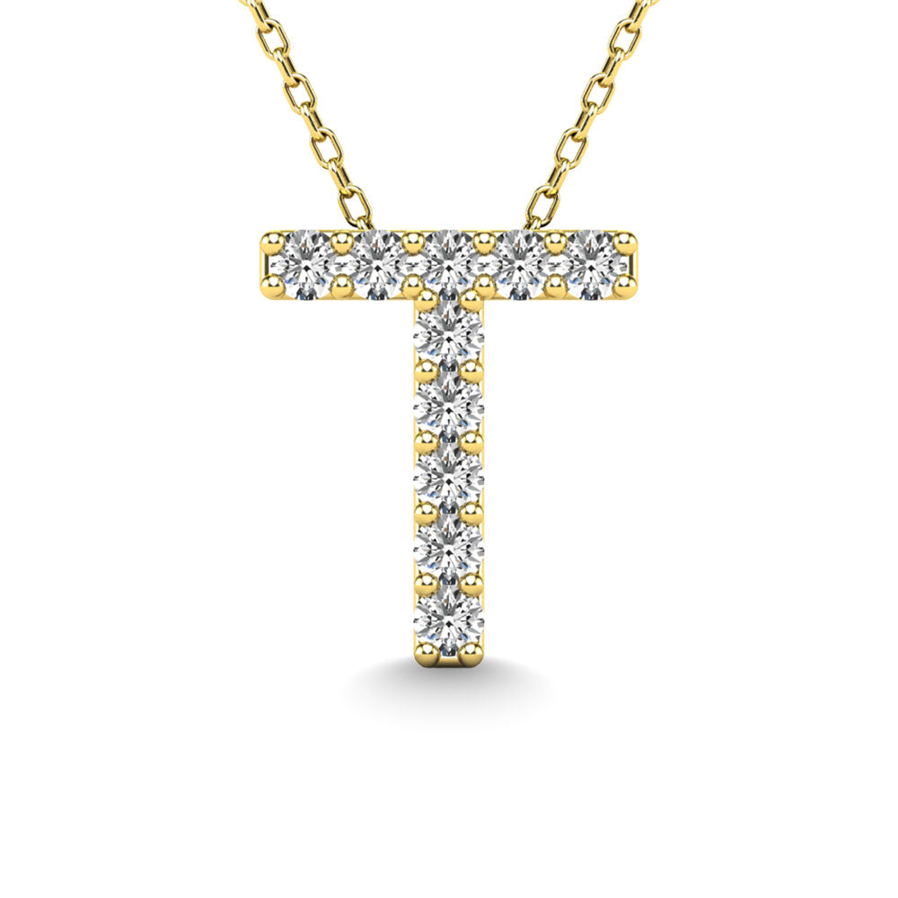 Diamond 1/10 Ct.Tw. Letter T Pendant in 14K Yellow Gold"