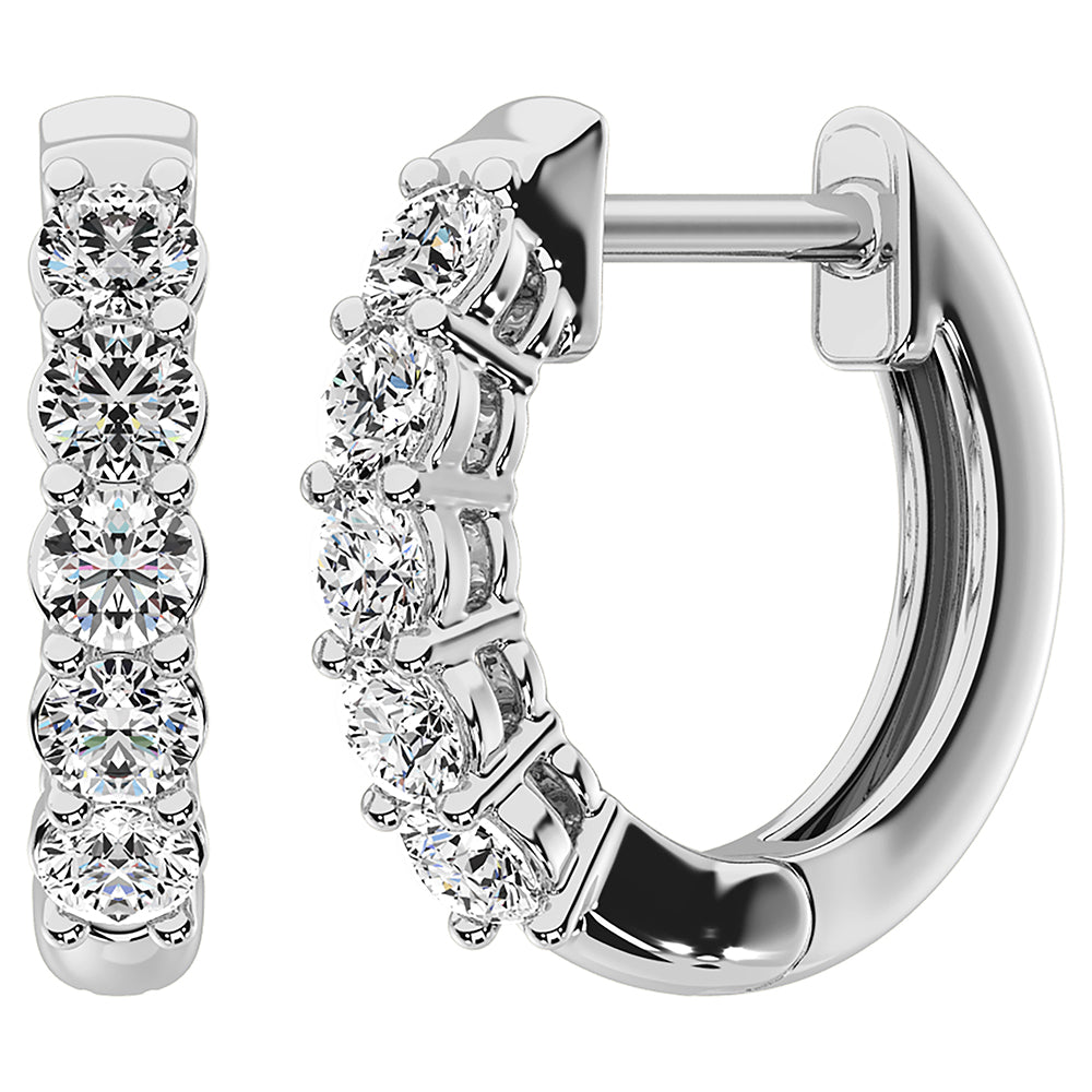 14K White Gold 1/2 Ct.Tw. Diamond Hoop Earrings