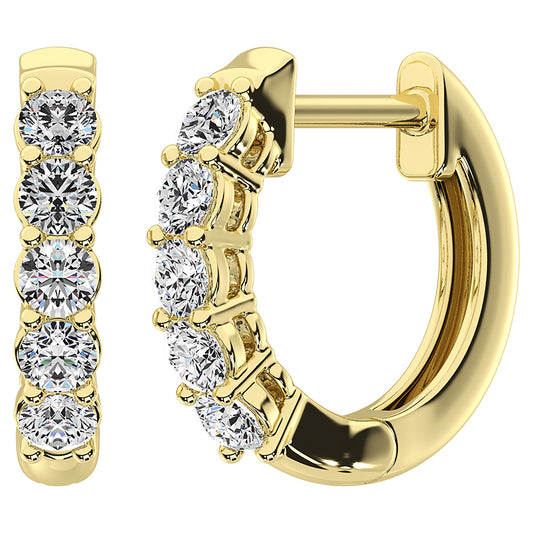 14K Yellow Gold 1/2 Ct.Tw. Diamond Hoop Earrings