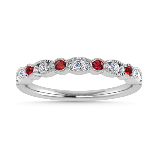 Diamond 1/4 Ct.Tw. And Ruby Band in 14K White Gold