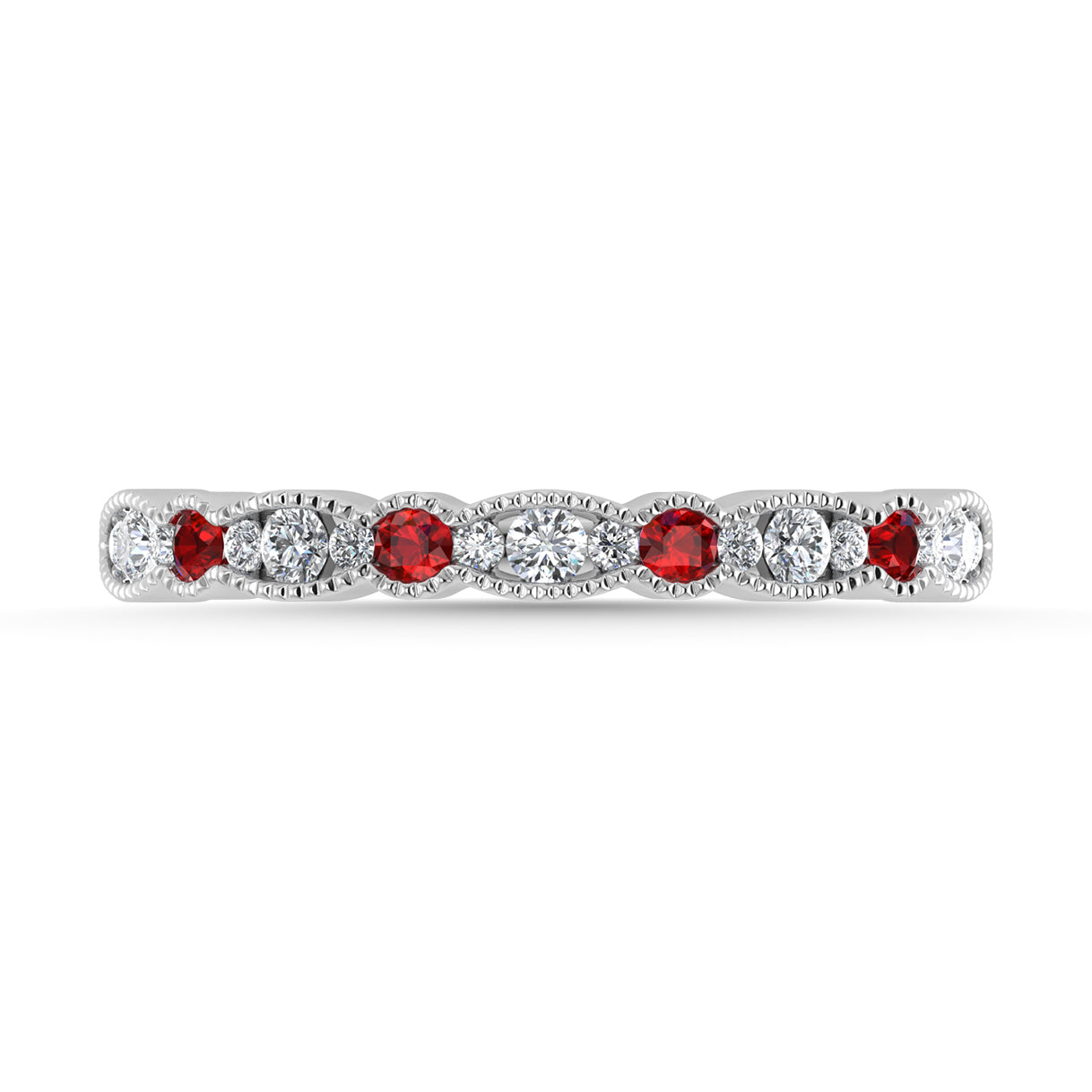 Diamond 1/4 Ct.Tw. And Ruby Band in 14K White Gold