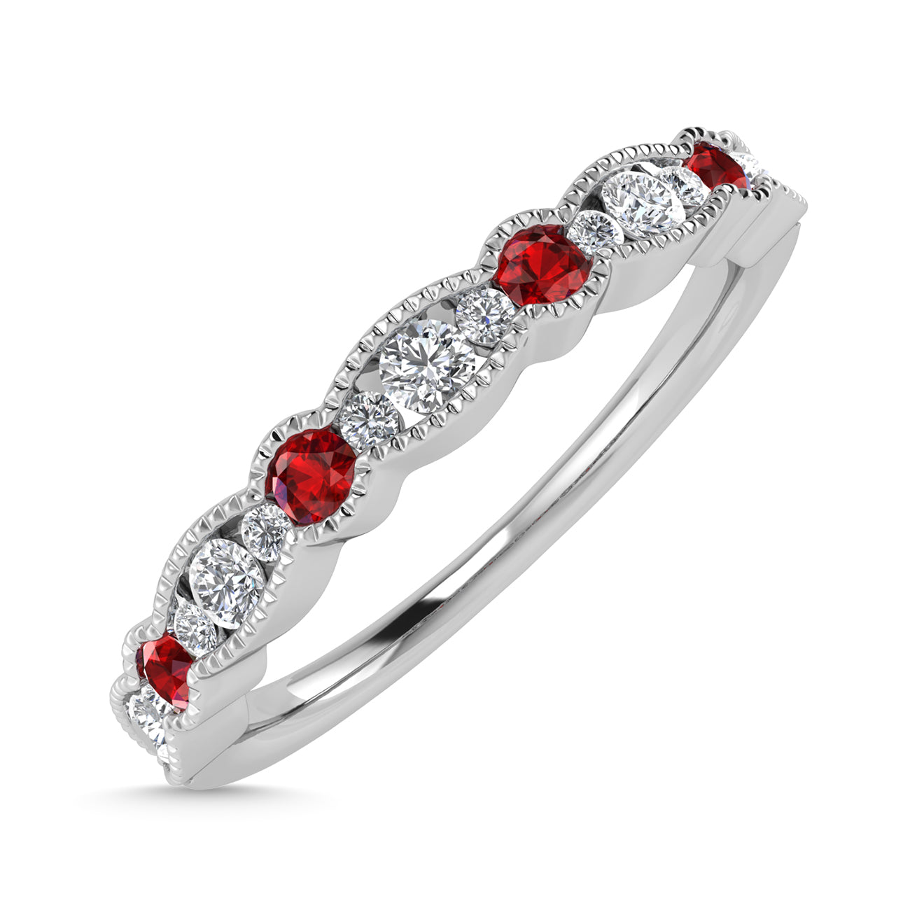 Diamond 1/4 Ct.Tw. And Ruby Band in 14K White Gold