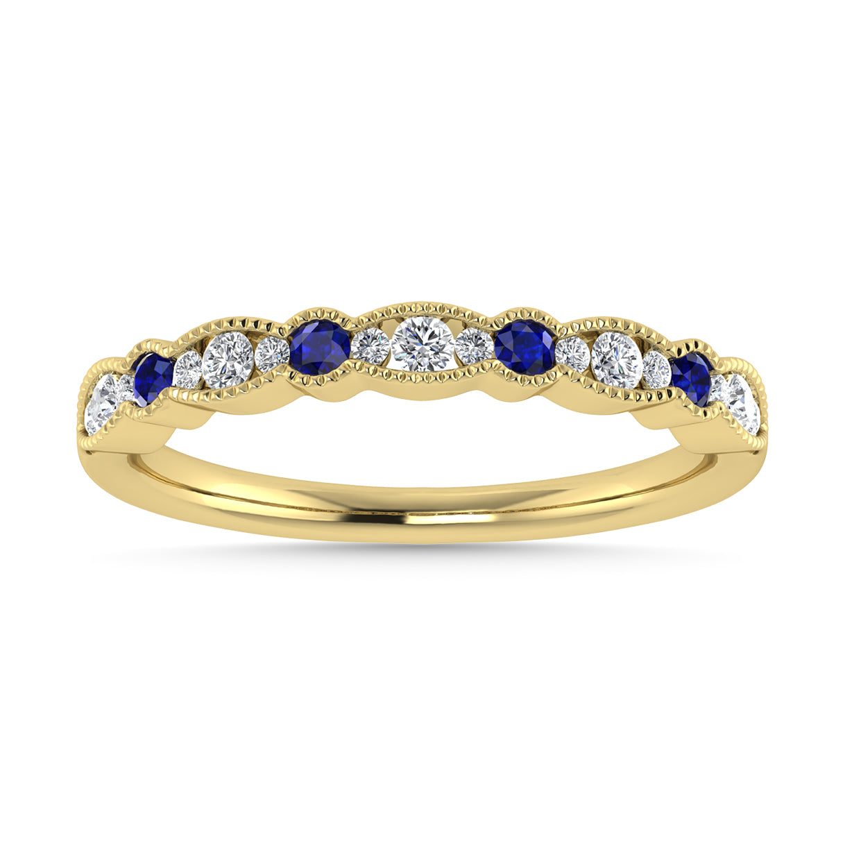 Diamond 1/4 Ct.Tw. And Blue Sapphire Band in 14K Yellow Gold