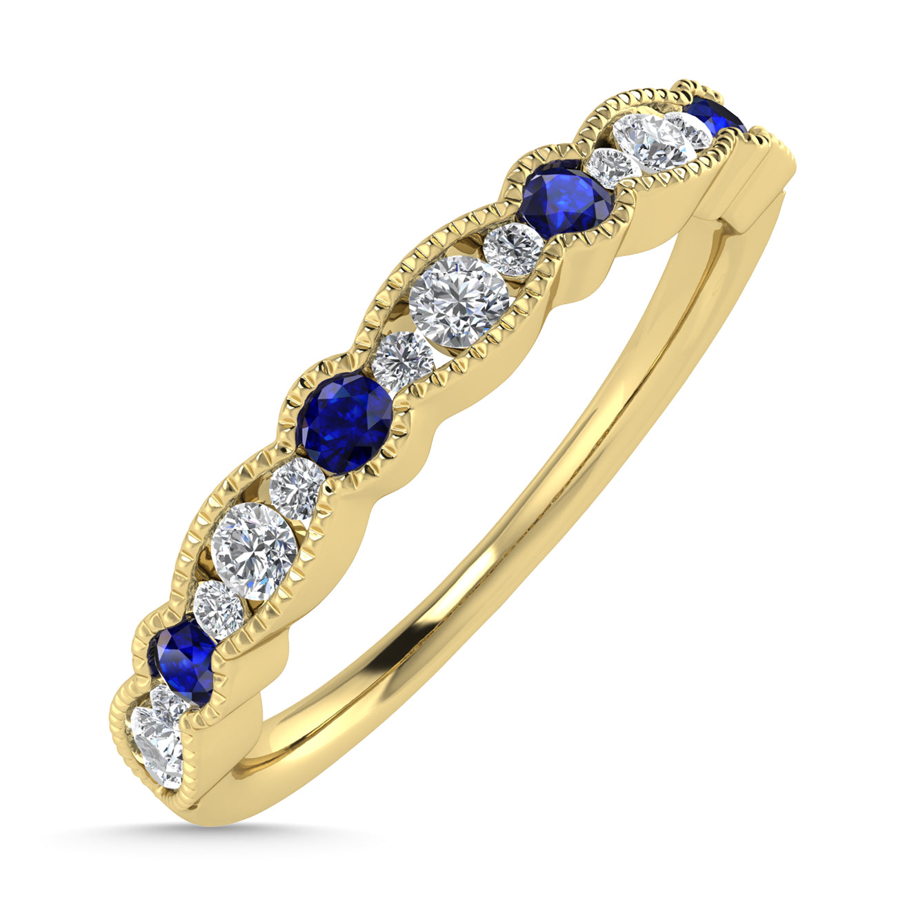 Diamond 1/4 Ct.Tw. And Blue Sapphire Band in 14K Yellow Gold